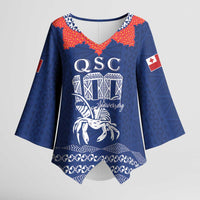 Queen Salote College 100 Years Anniversary Personalized Kimono Sleeve Blouse Tonga QSC Royal Blue - Polynesian Pride