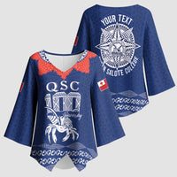 Queen Salote College 100 Years Anniversary Personalized Kimono Sleeve Blouse Tonga QSC Royal Blue - Polynesian Pride