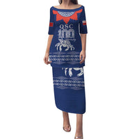 Queen Salote College 100 Years Anniversary Personalized Puletasi Tonga QSC Royal Blue LT7 Long Dress Royal Blue - Polynesian Pride