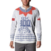 Queen Salote College 100 Years Anniversary Personalized Button Sweatshirt Tonga QSC White - Polynesian Pride