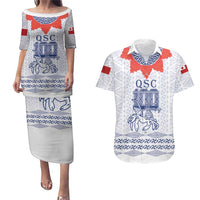 Queen Salote College 100 Years Anniversary Personalized Couples Matching Puletasi and Hawaiian Shirt Tonga QSC White LT7 White - Polynesian Pride