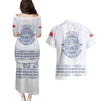 Queen Salote College 100 Years Anniversary Personalized Couples Matching Puletasi and Hawaiian Shirt Tonga QSC White LT7 - Polynesian Pride
