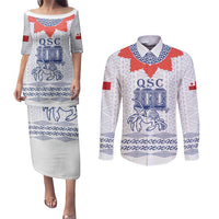 Queen Salote College 100 Years Anniversary Personalized Couples Matching Puletasi and Long Sleeve Button Shirt Tonga QSC White LT7 White - Polynesian Pride