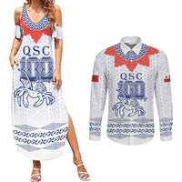 Queen Salote College 100 Years Anniversary Personalized Couples Matching Summer Maxi Dress and Long Sleeve Button Shirt Tonga QSC White - Polynesian Pride