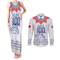 Queen Salote College 100 Years Anniversary Personalized Couples Matching Tank Maxi Dress and Long Sleeve Button Shirt Tonga QSC White - Polynesian Pride