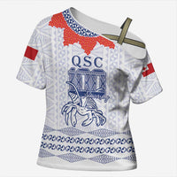 Queen Salote College 100 Years Anniversary Personalized Cross Shoulder Shirt Tonga QSC White LT7 Female White - Polynesian Pride