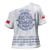 Queen Salote College 100 Years Anniversary Personalized Cross Shoulder Shirt Tonga QSC White LT7 - Polynesian Pride