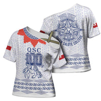 Queen Salote College 100 Years Anniversary Personalized Cross Shoulder Shirt Tonga QSC White LT7 - Polynesian Pride