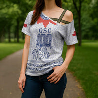 Queen Salote College 100 Years Anniversary Personalized Cross Shoulder Shirt Tonga QSC White LT7 - Polynesian Pride