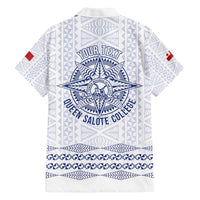 Queen Salote College 100 Years Anniversary Personalized Family Matching Off The Shoulder Long Sleeve Dress and Hawaiian Shirt Tonga QSC White - Polynesian Pride