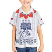 Queen Salote College 100 Years Anniversary Personalized Family Matching Off The Shoulder Long Sleeve Dress and Hawaiian Shirt Tonga QSC White - Polynesian Pride
