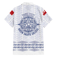 Queen Salote College 100 Years Anniversary Personalized Family Matching Off Shoulder Maxi Dress and Hawaiian Shirt Tonga QSC White LT7 - Polynesian Pride