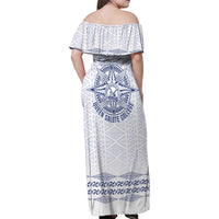 Queen Salote College 100 Years Anniversary Personalized Family Matching Off Shoulder Maxi Dress and Hawaiian Shirt Tonga QSC White LT7 - Polynesian Pride