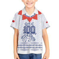 Queen Salote College 100 Years Anniversary Personalized Family Matching Off Shoulder Maxi Dress and Hawaiian Shirt Tonga QSC White LT7 Son's Shirt White - Polynesian Pride