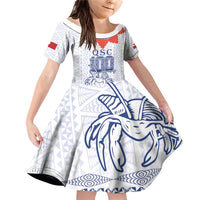 Queen Salote College 100 Years Anniversary Personalized Family Matching Off Shoulder Short Dress and Hawaiian Shirt Tonga QSC White - Polynesian Pride