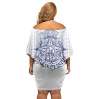 Queen Salote College 100 Years Anniversary Personalized Family Matching Off Shoulder Short Dress and Hawaiian Shirt Tonga QSC White - Polynesian Pride