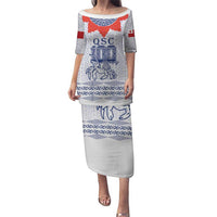 Queen Salote College 100 Years Anniversary Personalized Family Matching Puletasi and Hawaiian Shirt Tonga QSC White - Polynesian Pride