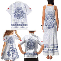 Queen Salote College 100 Years Anniversary Personalized Family Matching Tank Maxi Dress and Hawaiian Shirt Tonga QSC White - Polynesian Pride