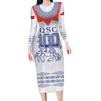 Queen Salote College 100 Years Anniversary Personalized Long Sleeve Bodycon Dress Tonga QSC White - Polynesian Pride