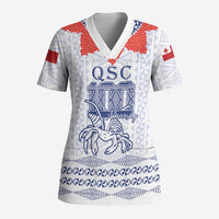 Queen Salote College 100 Years Anniversary Personalized Scrub Top Tonga QSC White - Polynesian Pride