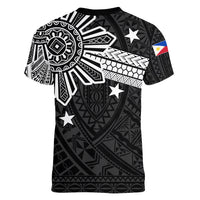 Personalised Philippines Women V Neck T Shirt Tribal Sun LT7 - Polynesian Pride