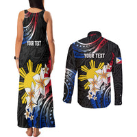 Personalised Philippines Tribal Couples Matching Tank Maxi Dress and Long Sleeve Button Shirt Mix Plumeria - Flag Colors LT7 - Polynesian Pride
