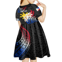 Personalised Philippines Tribal Kid Short Sleeve Dress Mix Plumeria - Flag Colors LT7 - Polynesian Pride