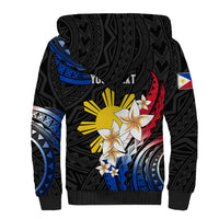 Personalised Philippines Tribal Sherpa Hoodie Mix Plumeria - Flag Colors LT7 - Polynesian Pride