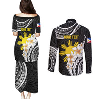 Personalised Philippines Tribal Couples Matching Puletasi Dress and Long Sleeve Button Shirt Mix Plumeria LT7 - Polynesian Pride