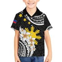Personalised Philippines Tribal Family Matching Off Shoulder Maxi Dress and Hawaiian Shirt Mix Plumeria LT7 Son's Shirt Black - Polynesian Pride
