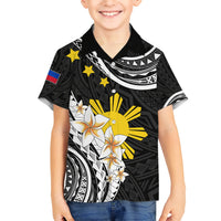 Personalised Philippines Tribal Kid Hawaiian Shirt Mix Plumeria LT7 Kid Black - Polynesian Pride