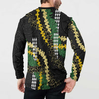 Hawaii Aloha Kakau Button Sweatshirt Puakenikeni and Maile Lei Twist