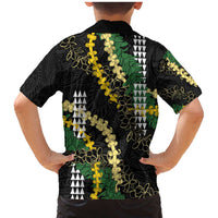 Hawaii Aloha Kakau Family Matching Mermaid Dress and Hawaiian Shirt Puakenikeni and Maile Lei Twist