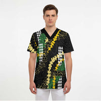 Hawaii Aloha Kakau Scrub Top Puakenikeni and Maile Lei Twist - Polynesian Pride