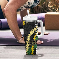 Hawaii Aloha Kakau Tumbler With Handle Puakenikeni and Maile Lei Twist