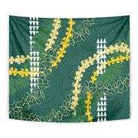 Hawaii Aloha Kakau Tapestry Green Puakenikeni and Maile Lei Twist