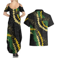 Hawaii Puakenikeni - Maile Lei Couples Matching Summer Maxi Dress and Hawaiian Shirt Obsidian Black