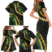 Hawaii Puakenikeni - Maile Lei Family Matching Short Sleeve Bodycon Dress and Hawaiian Shirt Obsidian Black