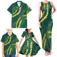 Hawaii Puakenikeni - Maile Lei Family Matching Tank Maxi Dress and Hawaiian Shirt Sage Green