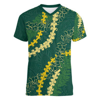 Hawaii Puakenikeni - Maile Lei Women V-Neck T-Shirt Sage Green LT7 Female Sage Green - Polynesian Pride