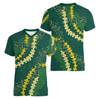 Hawaii Puakenikeni - Maile Lei Women V-Neck T-Shirt Sage Green LT7 - Polynesian Pride