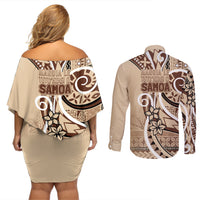 Samoa Siapo Classic Motif Couples Matching Off Shoulder Short Dress and Long Sleeve Button Shirt Manuia le tutoatasi o Samoa Independence LT7 - Polynesian Pride