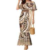 Samoa Siapo Classic Motif Mermaid Dress Manuia le tutoatasi o Samoa Independence LT7 Women Beige - Polynesian Pride