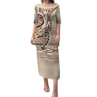 Samoa Siapo Classic Motif Puletasi Manuia le tutoatasi o Samoa Independence LT7 Long Dress Beige - Polynesian Pride