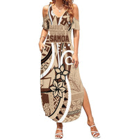 Samoa Siapo Classic Motif Summer Maxi Dress Manuia le tutoatasi o Samoa Independence LT7 Women Beige - Polynesian Pride