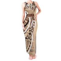 Samoa Siapo Classic Motif Tank Maxi Dress Manuia le tutoatasi o Samoa Independence LT7 Women Beige - Polynesian Pride