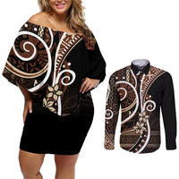 Samoa Siapo Classic Motif Couples Matching Off Shoulder Short Dress and Long Sleeve Button Shirt Manuia le tutoatasi o Samoa Independence Black Style LT7 Black - Polynesian Pride