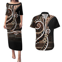 Samoa Siapo Classic Motif Couples Matching Puletasi and Hawaiian Shirt Manuia le tutoatasi o Samoa Independence Black Style LT7 Black - Polynesian Pride