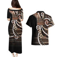 Samoa Siapo Classic Motif Couples Matching Puletasi and Hawaiian Shirt Manuia le tutoatasi o Samoa Independence Black Style LT7 - Polynesian Pride