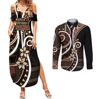 Samoa Siapo Classic Motif Couples Matching Summer Maxi Dress and Long Sleeve Button Shirt Manuia le tutoatasi o Samoa Independence Black Style LT7 Black - Polynesian Pride
